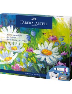 SET ACRILIC CREATIV 18 PIESE (12 CULORI ACRILICE x 9ML + CANVAS+ PALETA+ 4 PENSULE) FABER-CASTELL