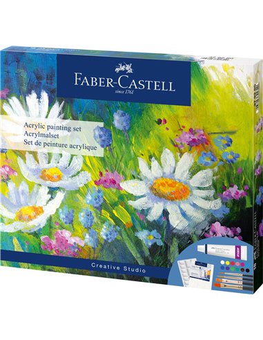 SET ACRILIC CREATIV 18 PIESE (12 CULORI ACRILICE x 9ML + CANVAS+ PALETA+ 4 PENSULE) FABER-CASTELL