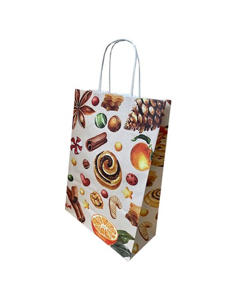 PUNGA HARTIE MANER RASUCIT 26 x 12 x 35 CM ALB PRAJITURI CRACIUN PAPIROTI