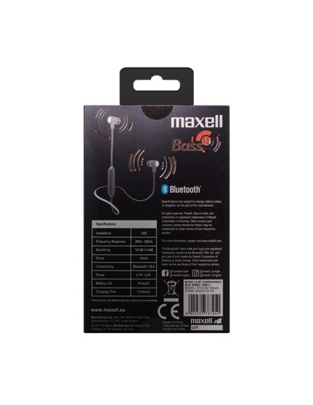 CASTI FARA FIR BLUETOOTH CU MICROFON BASS-13 NEGRE MAXELL