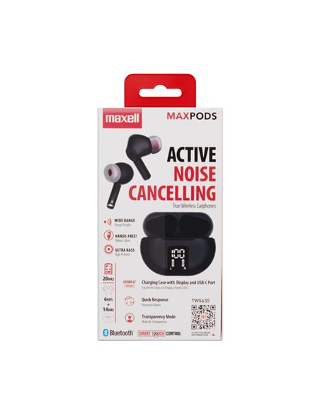 CASTI FARA FIR BLUETOOTH TWS MAXPODS TIP EARBUDS NEGRE MAXELL