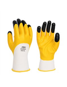 MANUSI PROTECTIE PERECHE 2 BUC TEXTIL + NITRIL GALBEN- NEGRU XL DELI