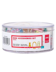 SET ACCESORII BIROU (AGRAFE, ELASTICE, CLIPSURI, ACE) DELI